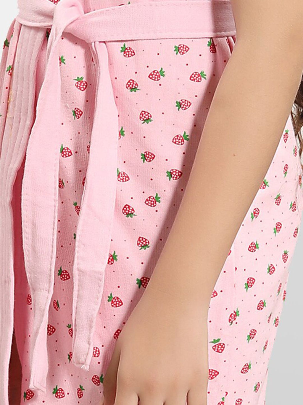 Pink Conversational Cotton Drawstring Knee Length Bath Robe