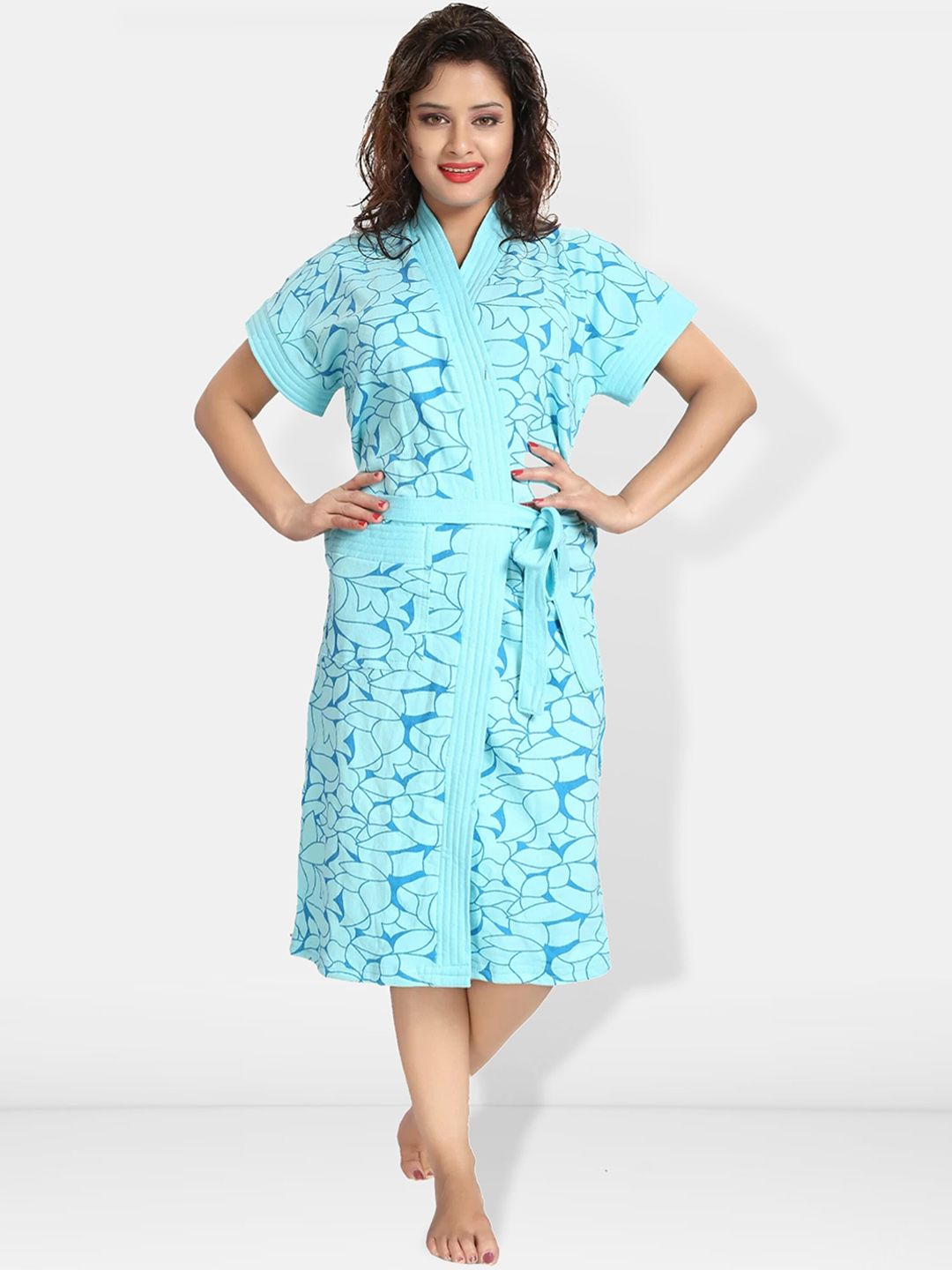 Be You Women Printed Cotton Anti-bacterial Super Soft Bath Robe With Belt