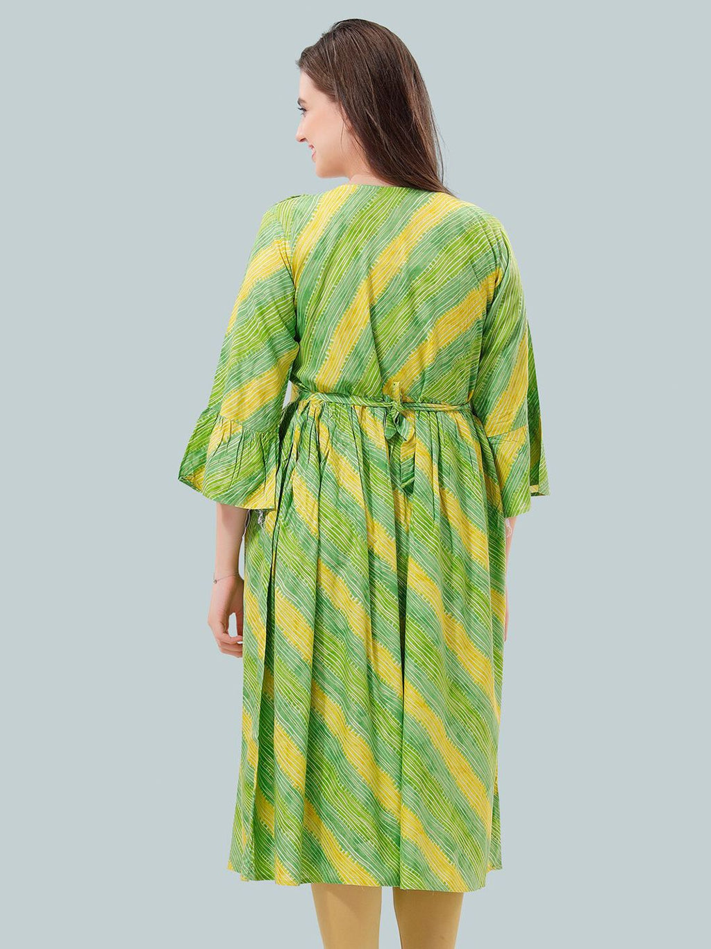Women Striped Bell Sleeves Maternity Kurta