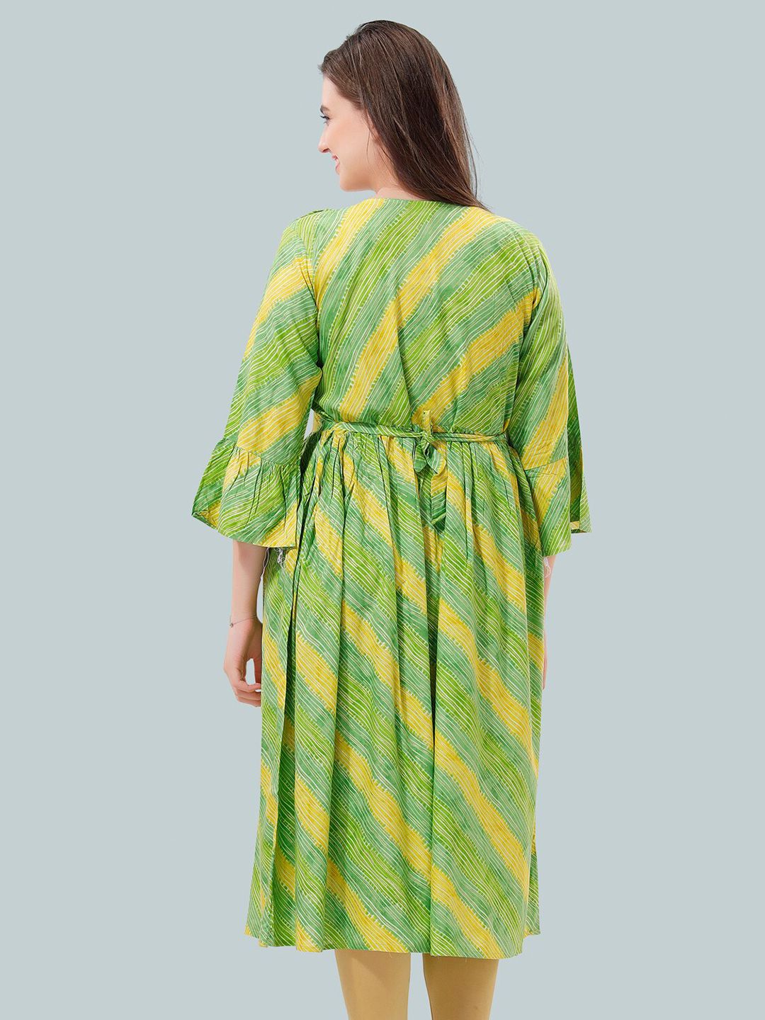 Women Striped Bell Sleeves Maternity Kurta