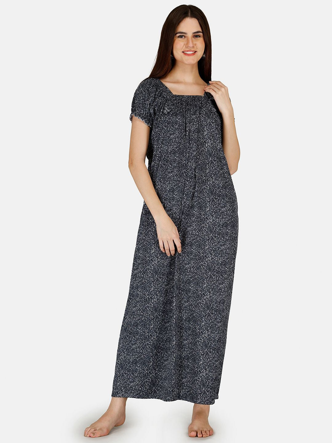 Be You Women Printed Satin Maxi Nightdress