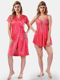 Be You Solid Lace Details Satin Nighty with Robe