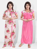 Be You Floral Printed Maxi Satin Nightdress With Robe