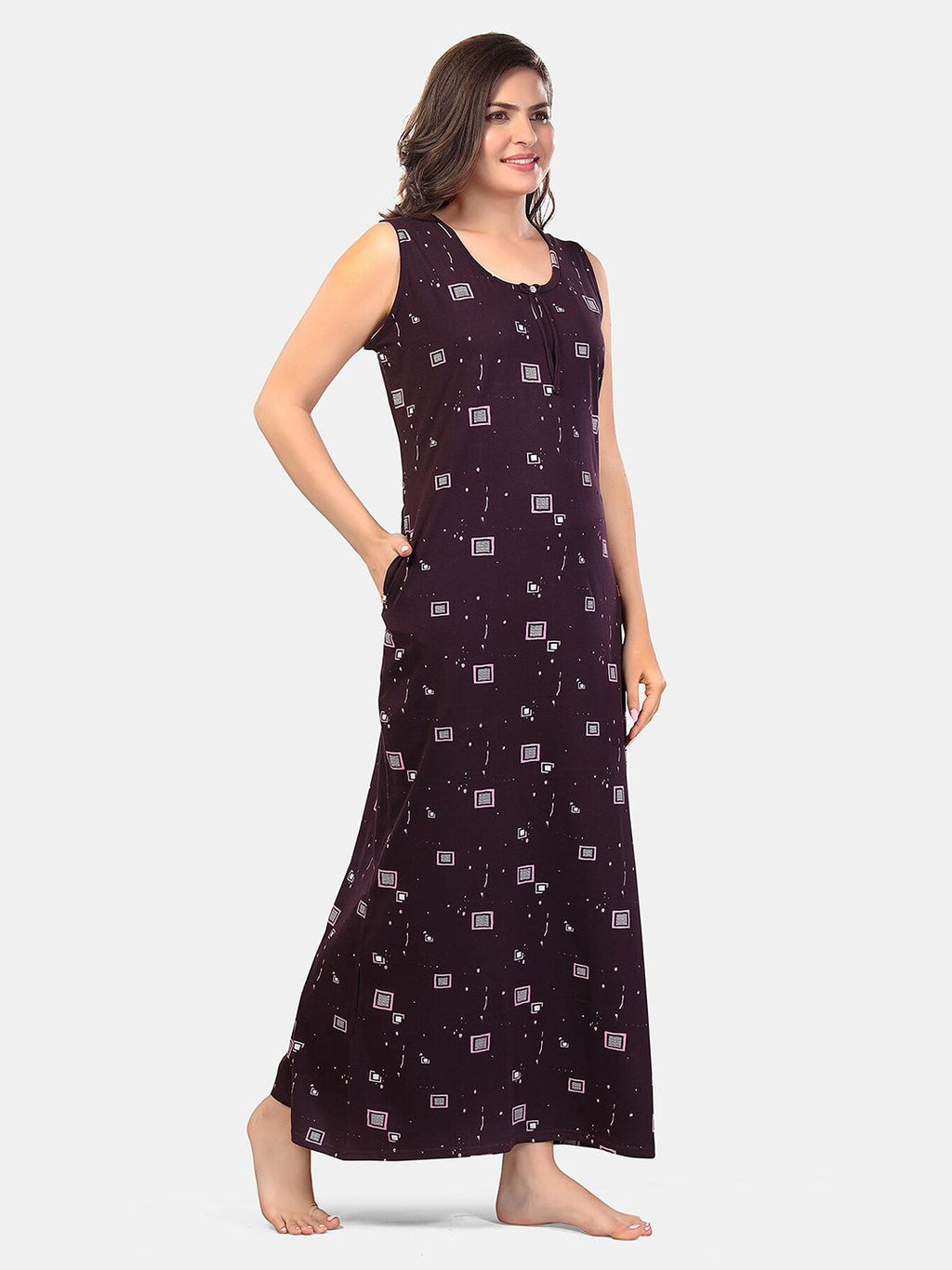 Geometric Printed Sleeveless Maxi Nightdress