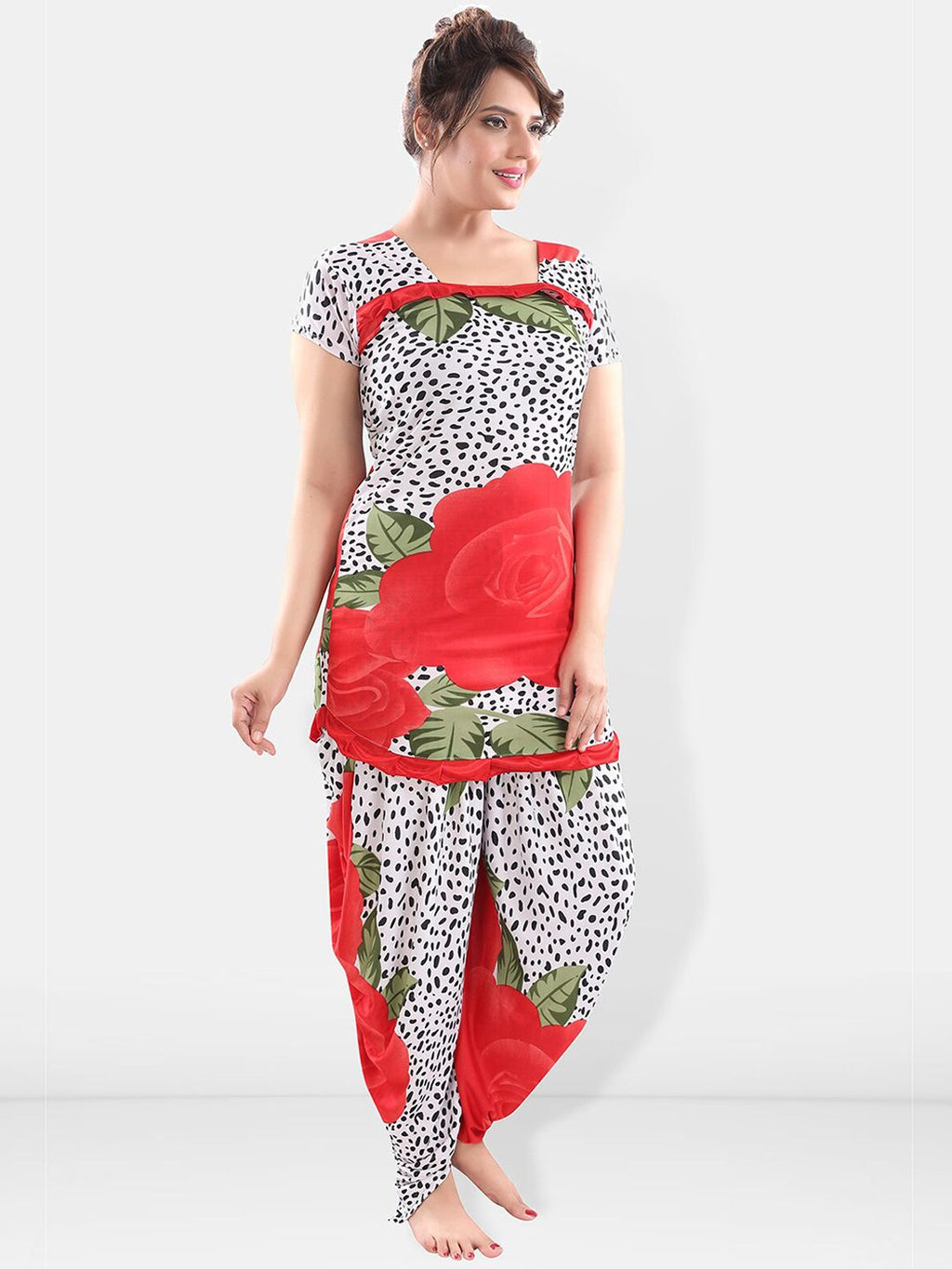 Floral Printed Satin Night suit
