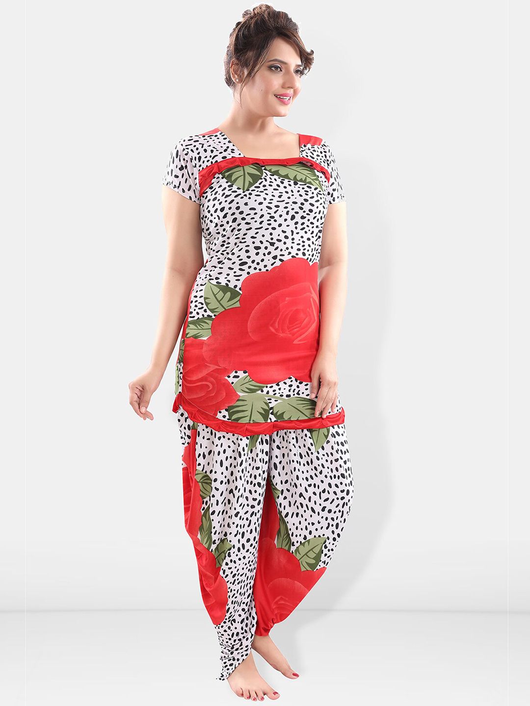 Floral Printed Satin Night suit