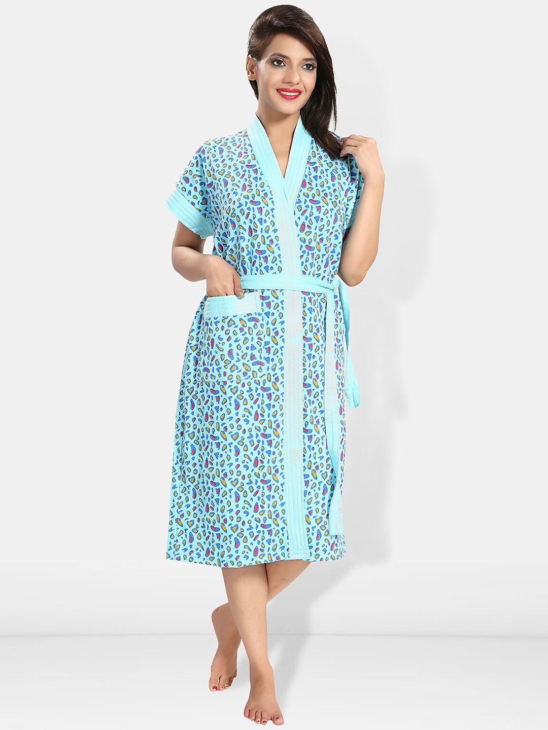 Be You Women Printed Cotton Anti-bacterial Super Soft Bath Robe With Belt