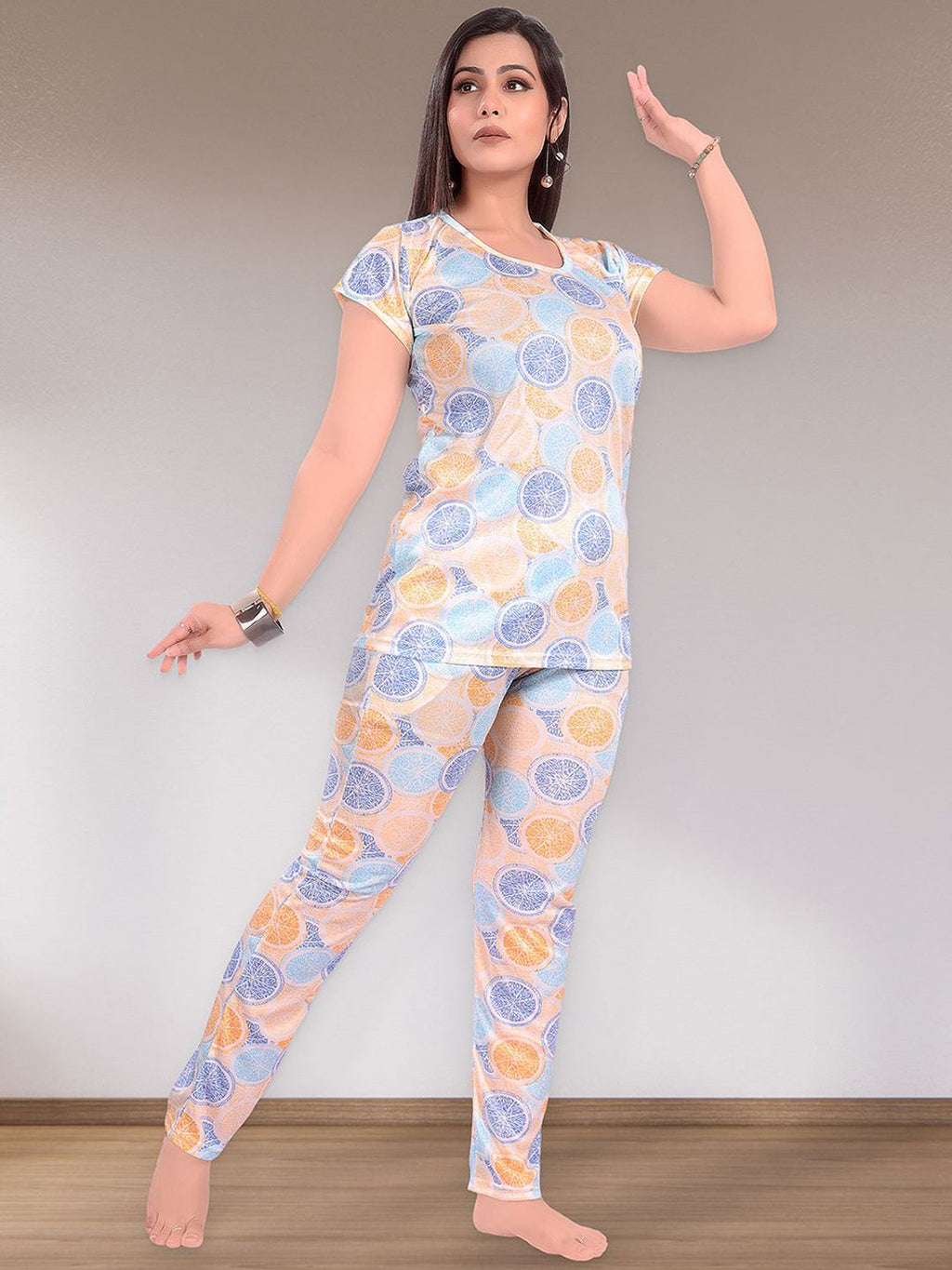 Women Abstract Printed Round Neck Night suit