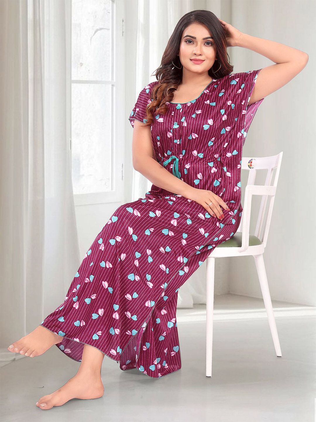 Be You Women Printed Maxi Nightdress