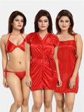 Be You Women Satin Nightwear Set-4 Pcs