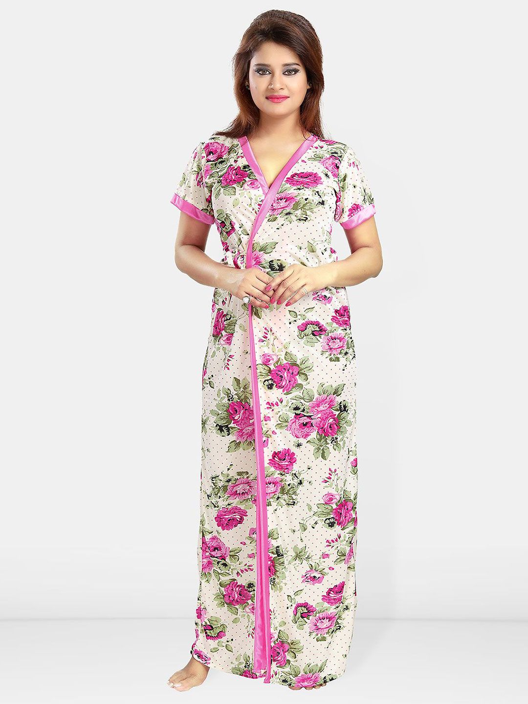 Be You Floral Printed Satin Maxi Nightdress