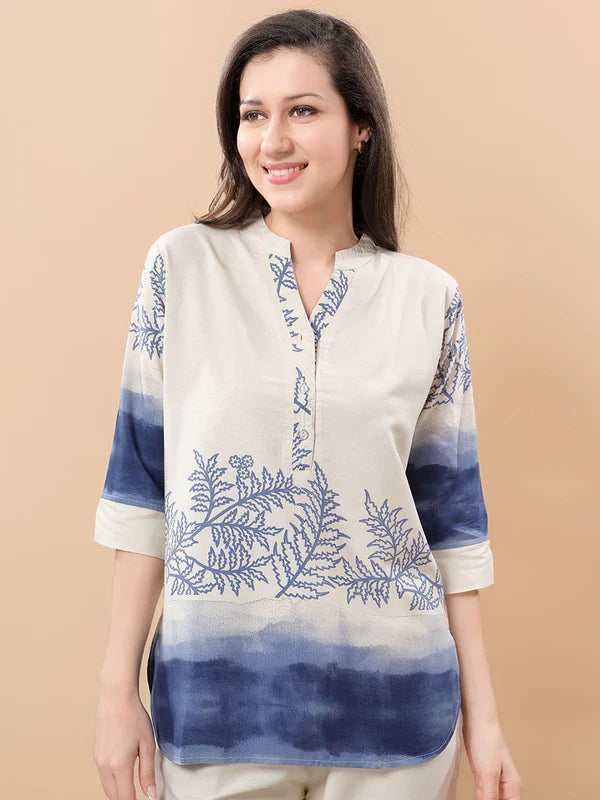 Beige & Indigo Tunic Co-ord Set