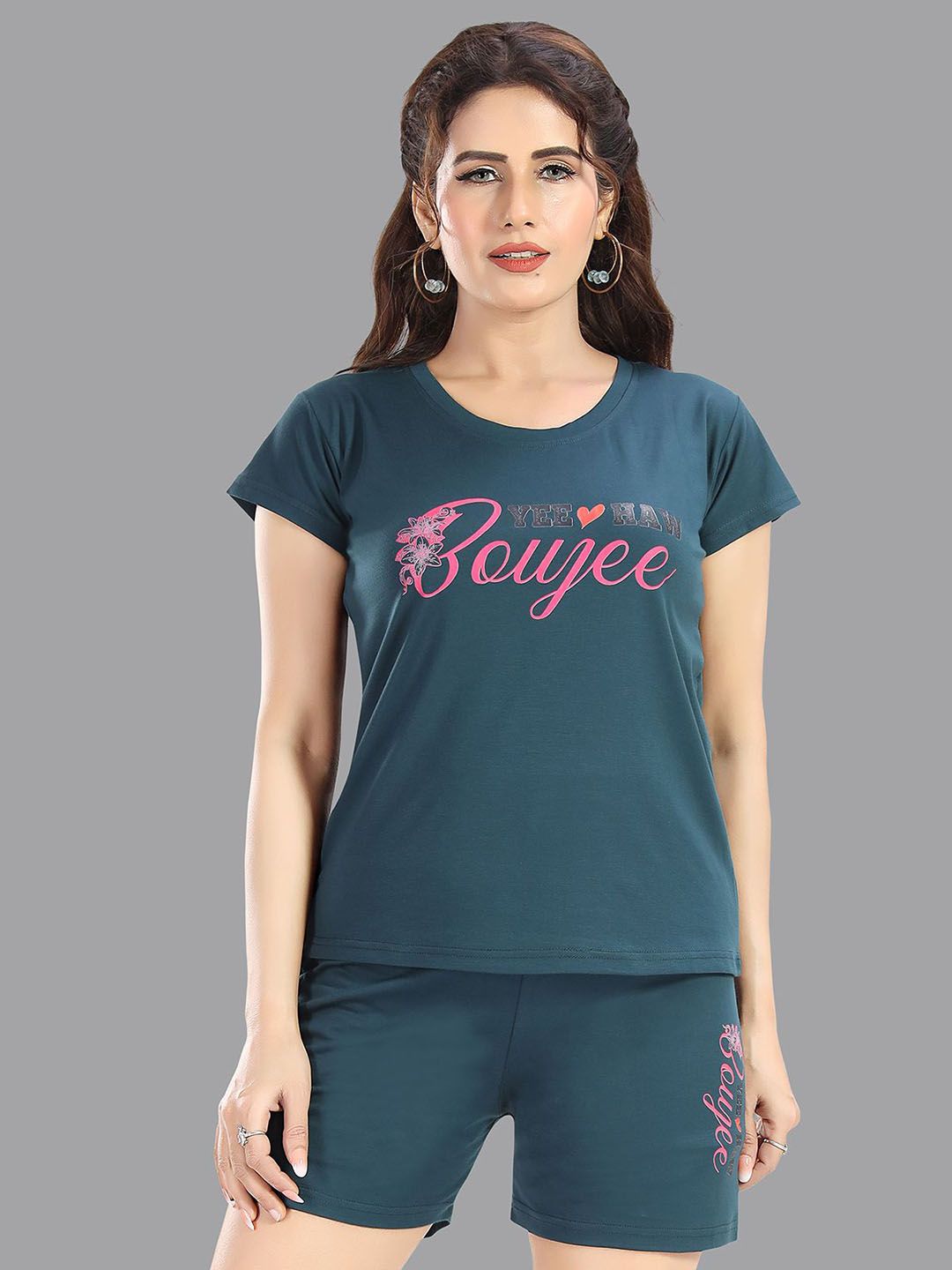 Be You Women Typography Printed T-shirt & Shorts Night suit