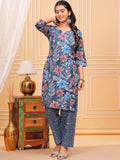Be You Floral Printed Notch Neck Straight Kurta With Trousers