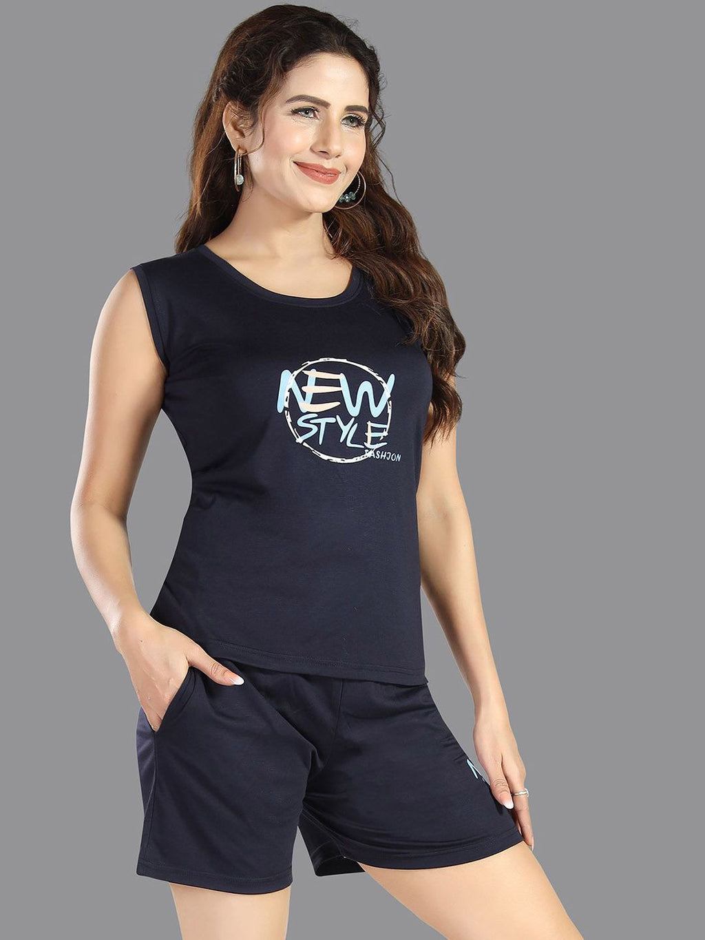 Women Typography Printed Round Neck Regular Night suit