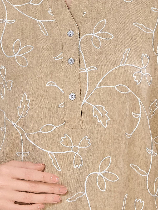 Beige Embroidered Tunic & Trousers