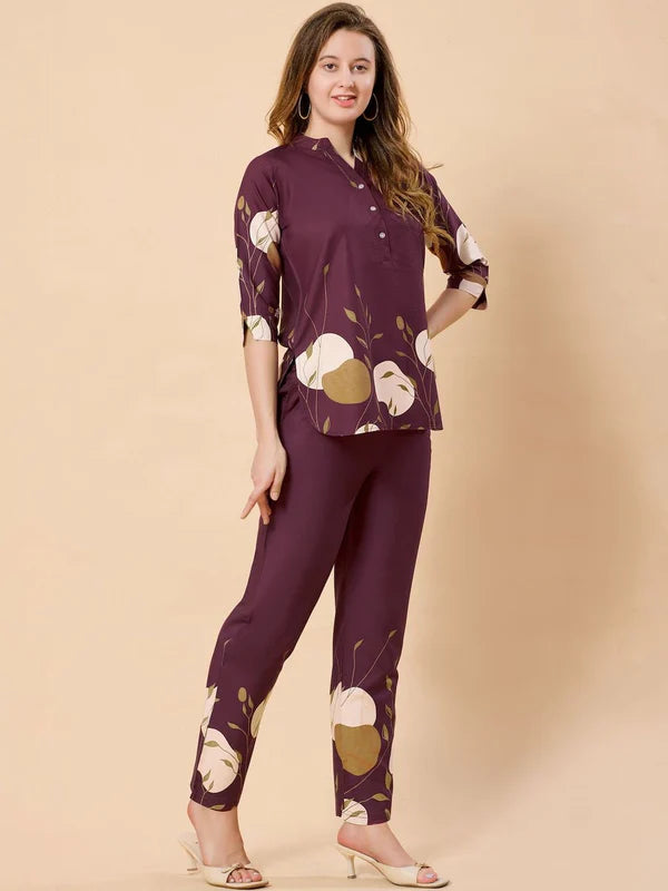 Women's Printed Mandarin Collar Tunic & Trouser Co-ord Set