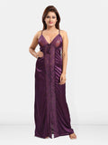 Be You Women Shoulder Strap Self Design Maxi Nightdress