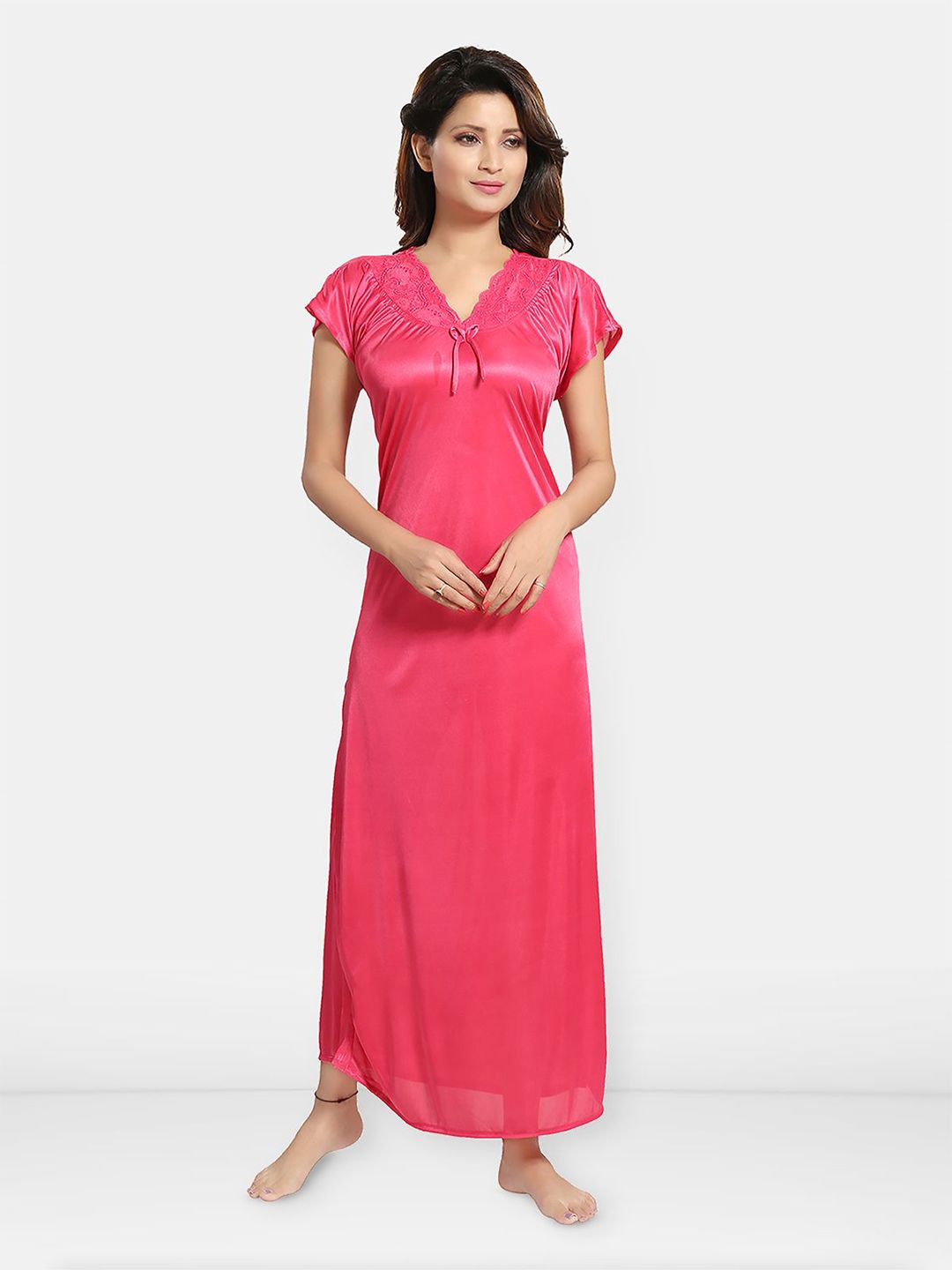 Be You Satin Solid Night Gown / Nighty For Women, Maxi Nightdress