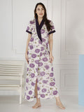 Be You Women Satin Floral Printed Maxi Wrap Nightdress