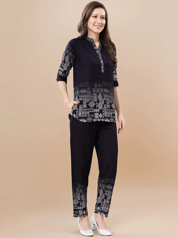 Black Geometric Tunic Co-ord Set