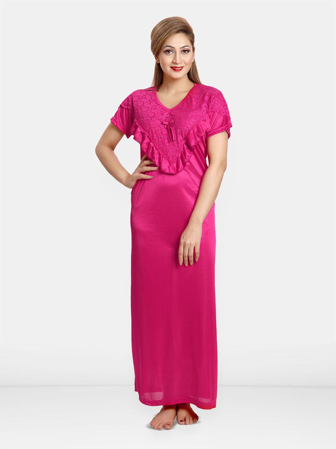 Be You Women V-Neck Satin Maxi Nightdress