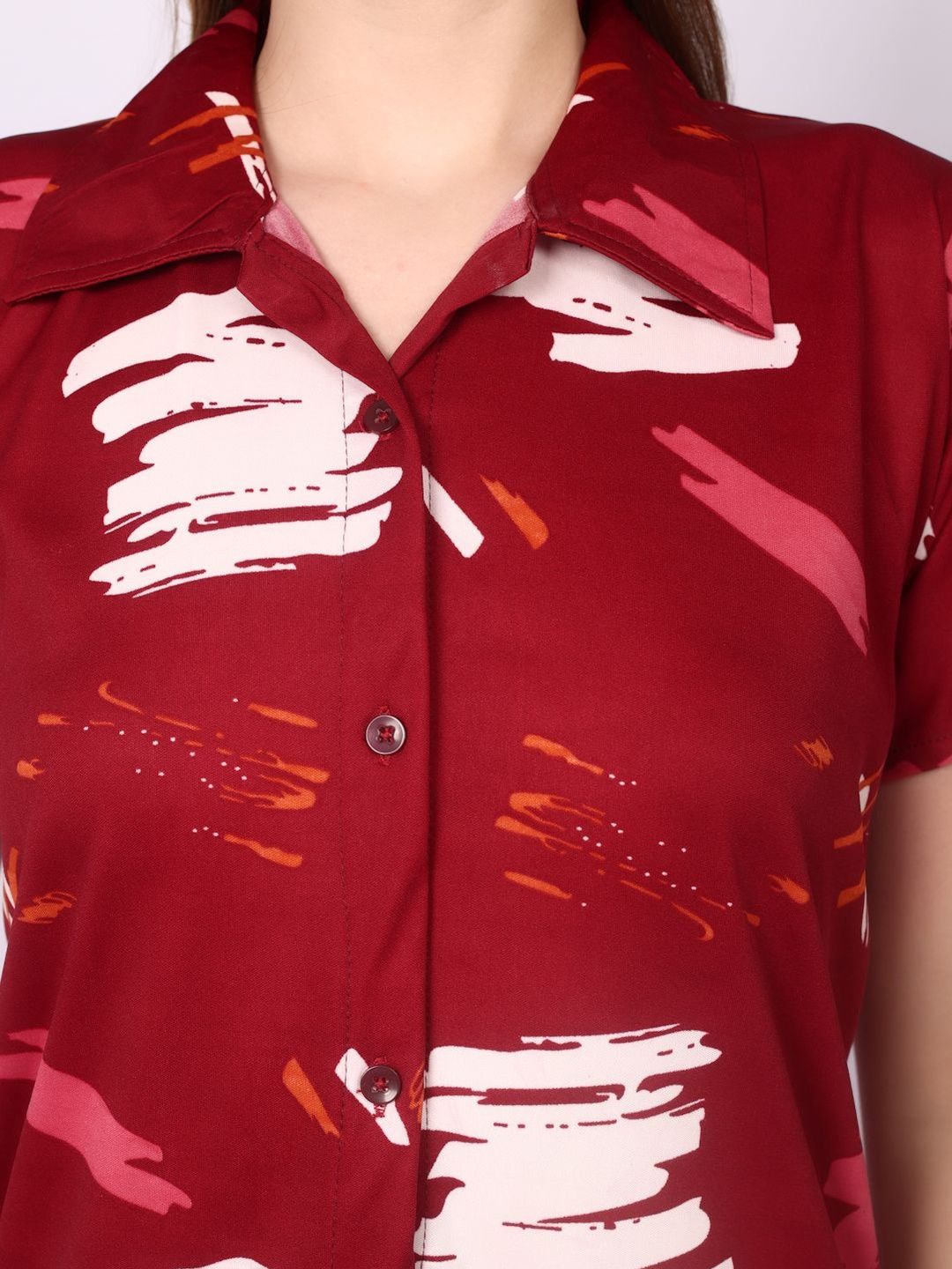 Women Maroon Printed Night suit