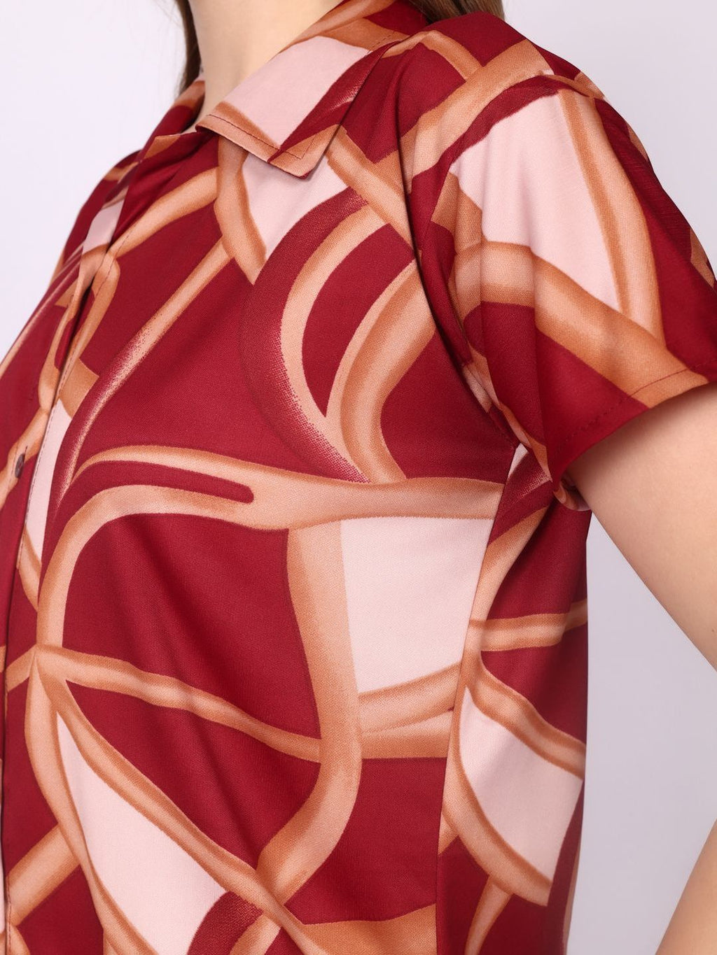 Women Maroon Printed Night suit