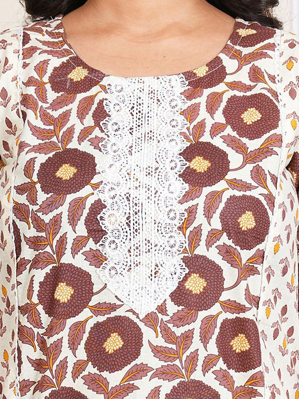Floral Printed Round Neck Straight Kurta With Trousers And Dupatta