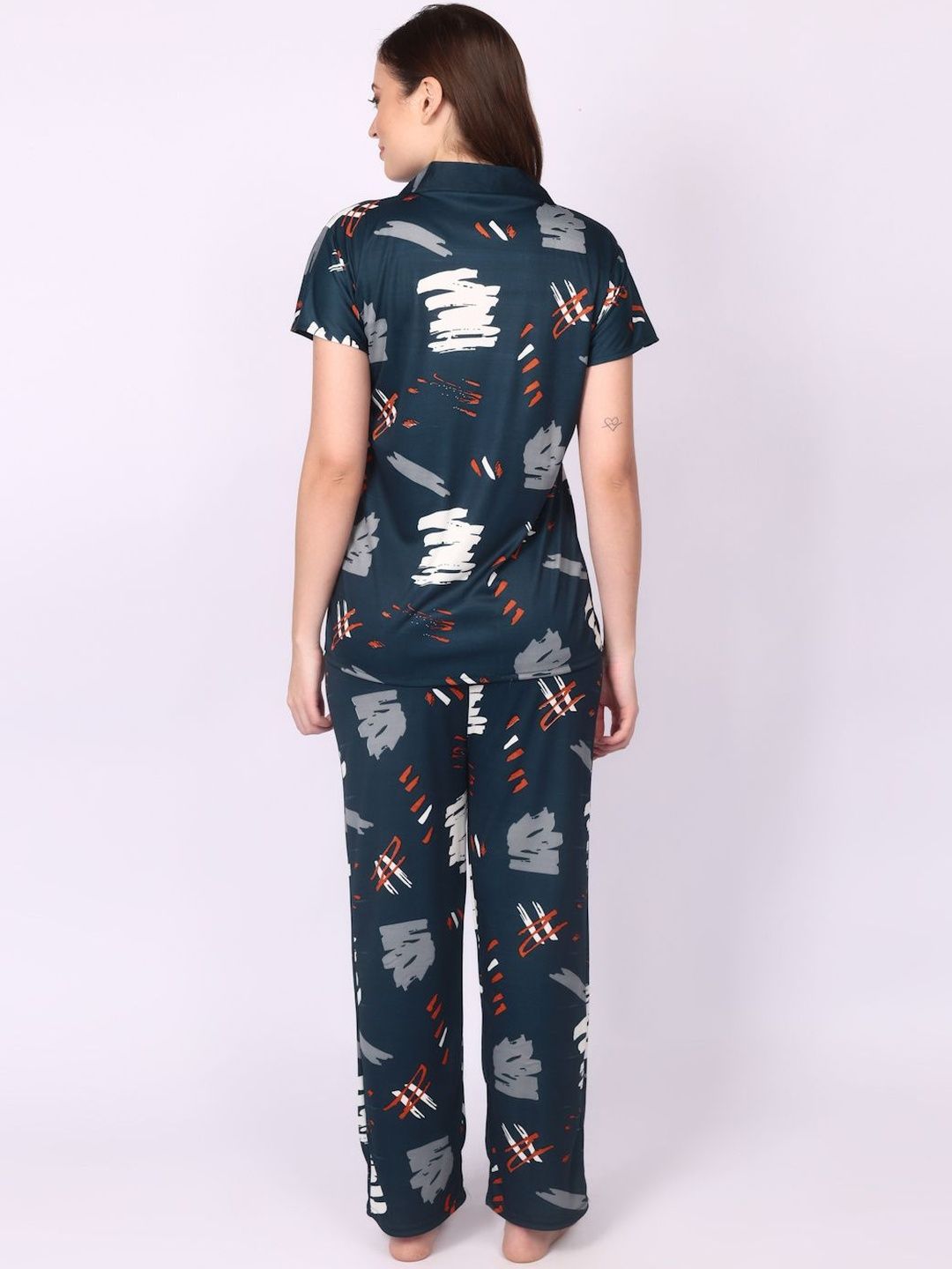 Women Satin Abstract Print Top & Pyjama Night Suit