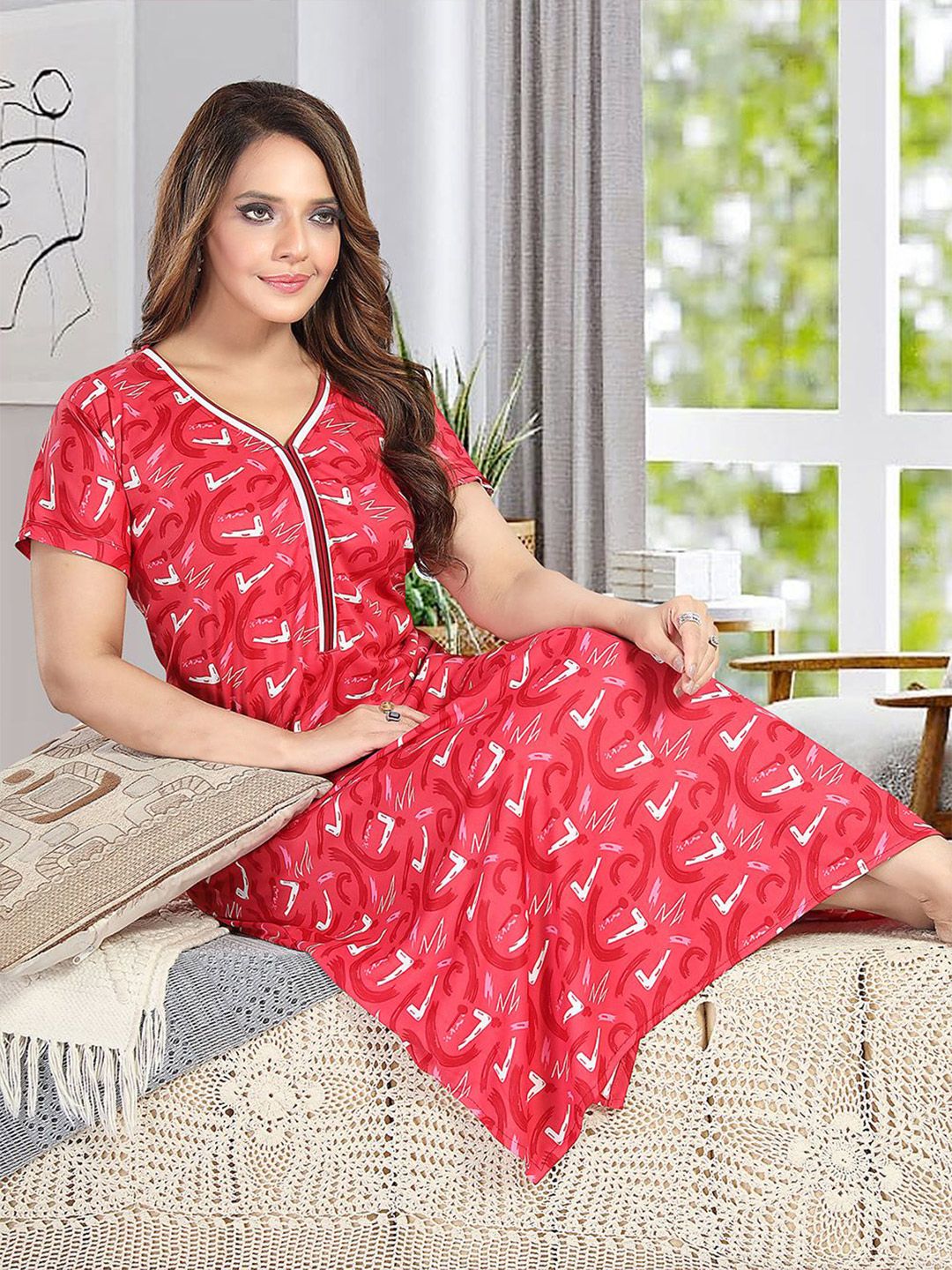 Be You Women Printed Maxi Nightdress