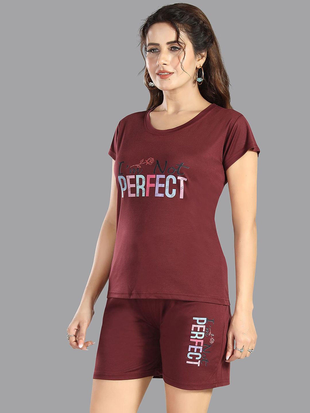 Women Typography Printed Night suit