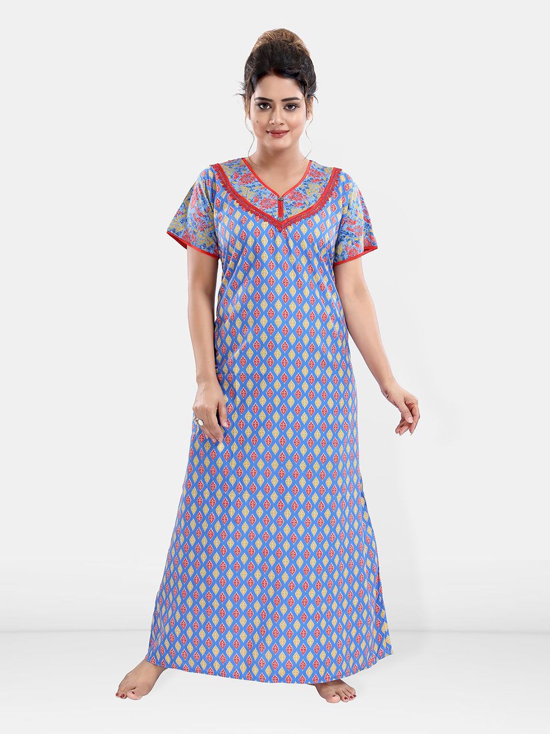 Be You Women Printed Pure Cotton Maxi Nightdress