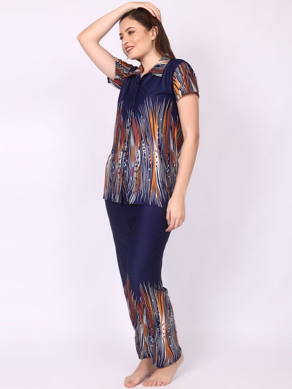 Women Satin Floral Print Top & Pyjama Night Suit