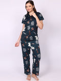 Be You Women Satin Abstract Print Top & Pyjama Night Suit